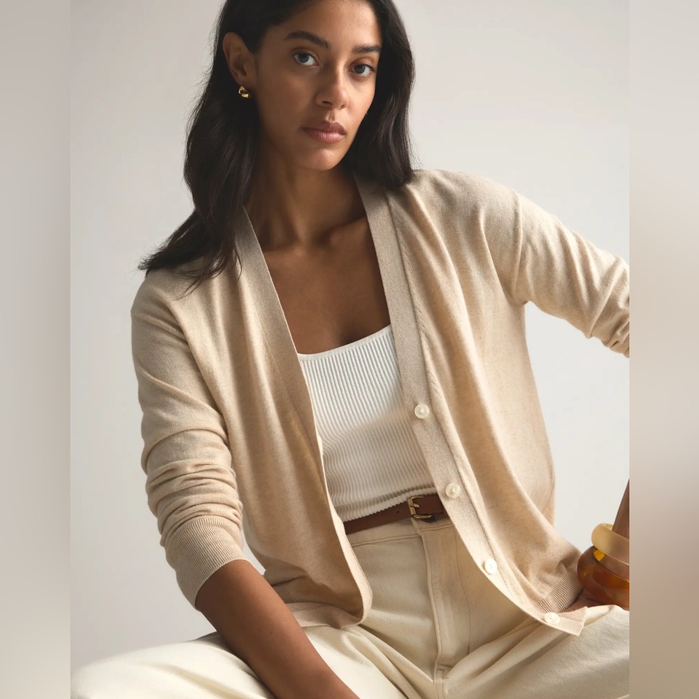 Quince Light Beige V-Neck Sweater